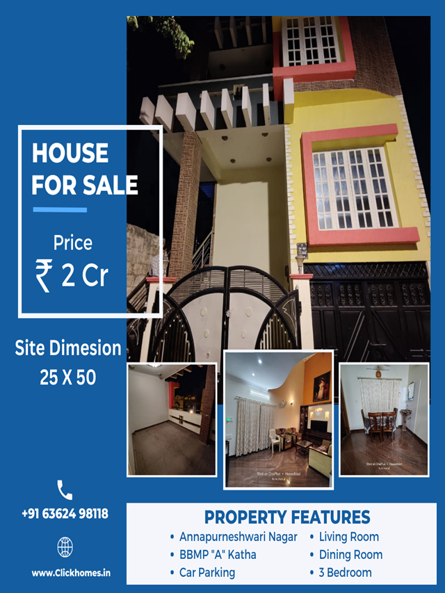A beautiful house with a 'For Sale' sign in Annapurneshwarinagar.